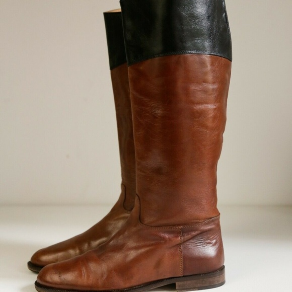 Vintage Leather Brown Black Riding Boots - Picture 5 of 8